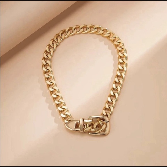 NWOB Belt Buckle Gold Chain Choker Necklace by JAYNEE Jewelry - Picture 3 of 5